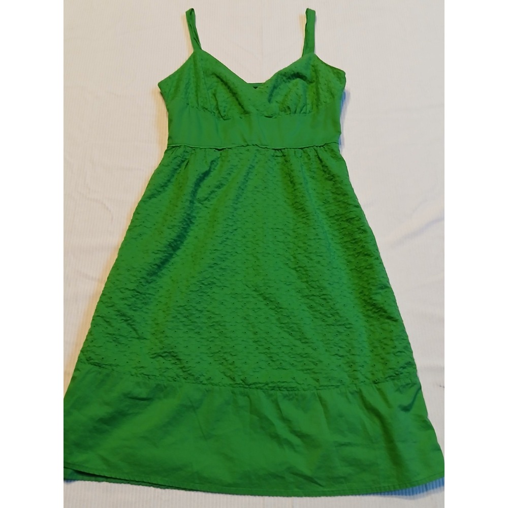 a.n.a Green Eyelet Cotton Empire Waist A-Line Dress Size 6
